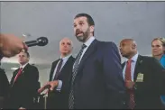  ?? AP/PABLO MARTINEZ MONSIVAIS ?? Donald Trump Jr. speaks to reporters Wednesday on Capitol Hill after his private interview with the Senate Intelligen­ce Committee.