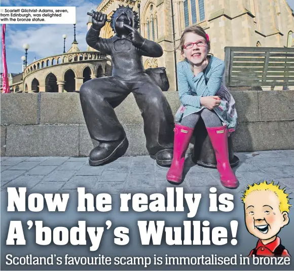  ??  ?? Scarlett Gilchrist-Adams, seven, from Edinburgh, was delighted with the bronze statue.