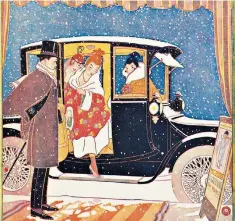  ??  ?? ‘Arriving in style’: the Baker electric car has social cachet in this advertisem­ent from 1916
