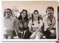  ??  ?? Above: Her “hipster” parents Behrooz and Maryam (left) with friends in mid-’70s Iran. Below: Her mum (centre) in pre-revolution Iran, when both sexes could legally dance together.