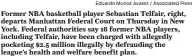  ?? Eduardo Munoz Avarez / Associated Press ?? Former NBA basketball player Sebastian Telfair, right, departs Manhattan Federal Court on Thursday in New York. Federal authoritie­s say 18 former NBA players, including Telfair, have been charged with allegedly pocketing $2.5 million illegally by defrauding the league’s health and welfare benefit plan.