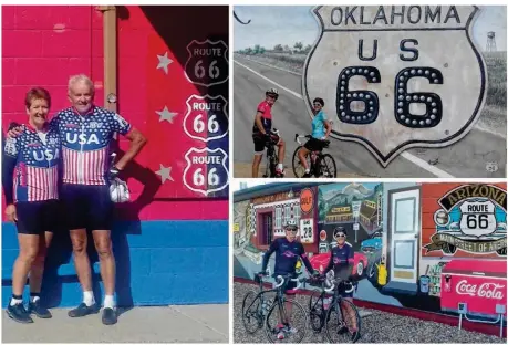  ??  ?? Les Caramanais Pierrette et Denis Crespy lors de leur périple empruntant la mythique Route 66 aux États-Unis.