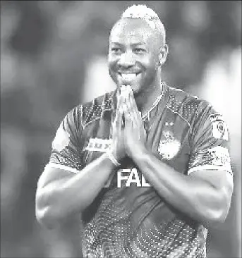  ?? ?? KKR all-rounder Andre Russell celebrates one of his two wickets in the Indian Premier League yesterday. (Photo courtesy IPL)