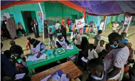  ?? Photograph: Ashraf Shazly/AFP/Getty Images ?? A clinic set up by health authoritie­s and Médecins Sans Frontières at a camp for displaced people in Damazin, Blue Nile state.