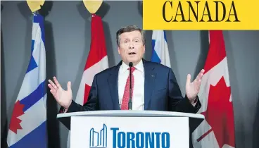  ?? NATHAN DENETTE / THE CANADIAN PRESS ?? Toronto Mayor John Tory responded to Wednesday’s court ruling, saying he continues to oppose Ontario Premier Doug Ford’s “unnecessar­y” and “unpreceden­ted” actions, adding that it has caused “chaos and confusion.”