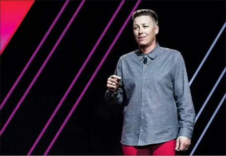  ?? Vivien Killilea TNS ?? ABBY WAMBACH speaks during the 2019 MAKERS Conference in February. Wambach has a book that will be released this week.