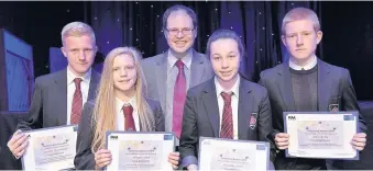  ??  ?? Good group Declan McDonald, Brogan Hay, Natasha Hoole and John Kelly of Trinity High School with councillor Richard Tullet.