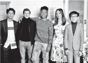  ?? — Gambar Reuters ?? PELAKON‘READY PLAYER ONE’: (Dari kiri) Win Morisaki, Tye Sheridan, Lena Waithe, Olivia Cooke dan Philip Zhao.