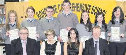  ??  ?? The Student Council pictured with Dan Murphy Life & Pensions who sponsored the awards, school principal Mary O Keeffe, guest of honour Eileen Linehan, chairman of Board of Management Pat Favier, and deputy principal DJ McSweeney.