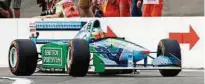  ??  ?? Schumacher-Sohn Mick steuert in Spa den Wagen seines Vaters, den Benetton von . Foto: reuters
