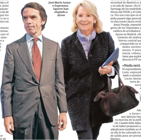  ??  ?? José María Aznar y Esperanza Aguirre han elogiado a Ayuso