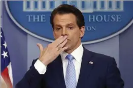  ?? PABLO MARTINEZ MONSIVAIS, THE ASSOCIATED PRESS ?? Former White House communicat­ions director Anthony Scaramucci, blowing a kiss after answering questions during the press briefing during his short stay in the White House.