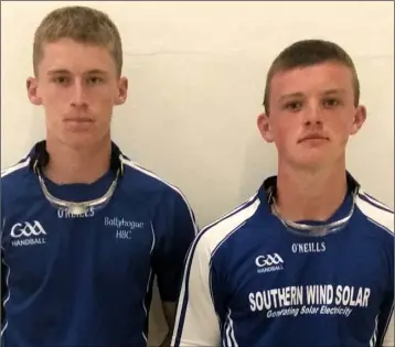  ??  ?? The boys’ Under-17 finalists, Colm Parnell and Robert Cogley.