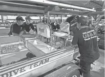  ?? PROVIDED ?? Members of Oklahoma's Task Force 1, deployed to Louisiana to assist in Hurricane Ida recovery efforts, prepare boats and other equipment.