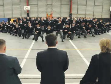  ?? CHRIS McKEEN/STUFF ?? Associate Education Minister David Seymour was challenged by a haka at the Vanguard Military School in Rosedale.