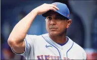  ?? Alex Gallardo / Associated Press ?? Then-Mets manager Luis Rojas before a game against the Dodgers on Aug. 22. On Monday, the Yankees hired Rojas as their third base coach, a month after he lost his job with the crosstown rivals.