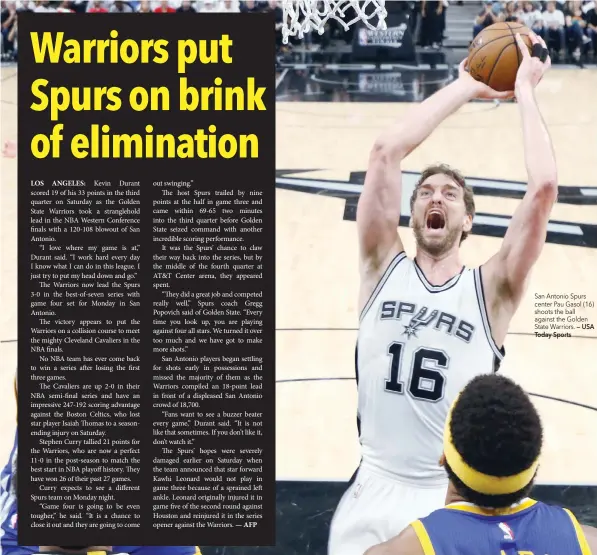  ?? Today Sports — USA ?? San Antonio Spurs center Pau Gasol (16) shoots the ball against the Golden State Warriors.