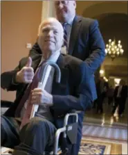  ?? J. SCOTT APPLEWHITE — THE ASSOCIATED PRESS FILE ?? In this file photo, Sen. John McCain, R-Ariz., leaves a closed-door session where Republican senators met on the GOP effort to overhaul the tax code, on Capitol Hill in Washington. President Donald Trump says McCain is returning home to Arizona after...