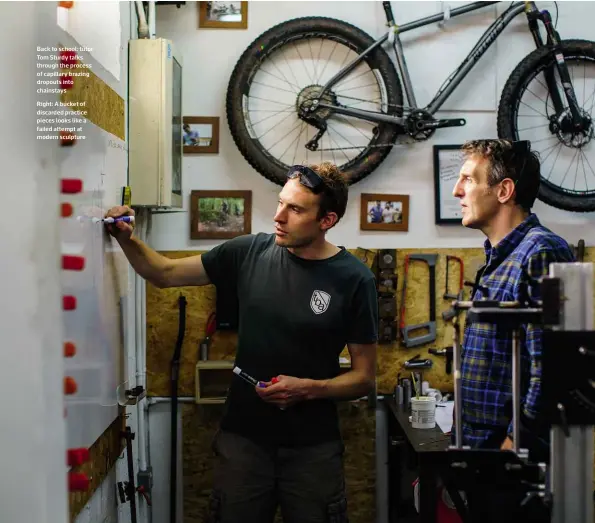  ??  ?? Back to school: tutor Tom Sturdy talks through the process of capillary brazing dropouts into chainstays