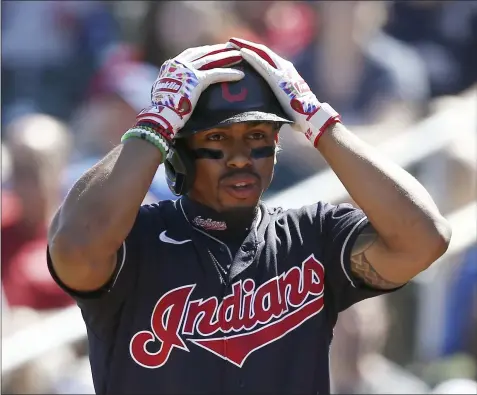  ?? ROSS D. FRANKLIN — THE ASSOCIATED PRESS ?? Francisco Lindor steps in to bat against the Cubs on March 7in Goodyear, Ariz.