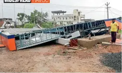  ?? MURALI KRISHNA ?? The roof of a petrol bunk collapses due to the devastatio­n caused by the cyclone Titli at Kanchili in Srikakulam district on Thursday. —