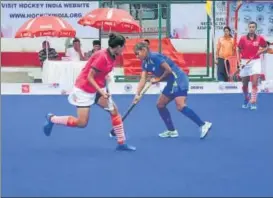  ?? HOCKEY INDIA ?? ■ Hosts Uttar Pradesh and Hockey Punjab girls in action in Kanpur on Wednesday.