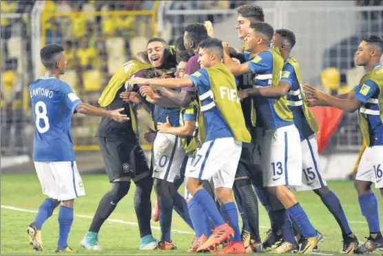  ?? PTI ?? Brazil players celebrate a goal against Niger. Despite missing top player Vinicius Junior, Brazil have played the fluent game they are renowned for.