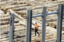  ?? PHOTO: STEPHEN JAQUIERY ?? A load of logs . . . City Forest trees are loaded on a ship in Port Chalmers.