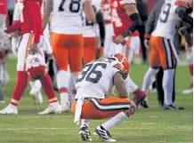  ?? Charlie Riedel, The Associated Press ?? Browns cornerback M.J. Stewart Jr. reacts after Cleveland loss their playoff game to the Chiefs on Sunday in Kansas City, Mo..