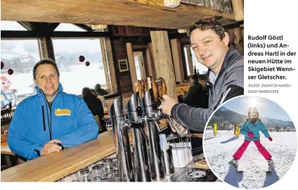  ?? BILDER: SN/ANTON KAINDL/ DAVID INNERHOFER ?? Rudolf Göstl (links) und Andreas Hartl in der neuen Hütte im Skigebiet Wennser Gletscher.
