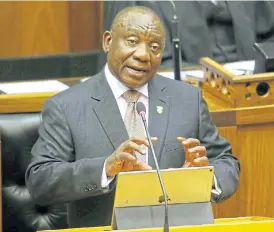  ?? /Esa Alexander ?? Rescue plan: President Cyril Ramaphosa delivers the state of the nation address in parliament in Cape Town on Thursday. He pledged to rescue Eskom by providing it with financial support and splitting it into three entities.