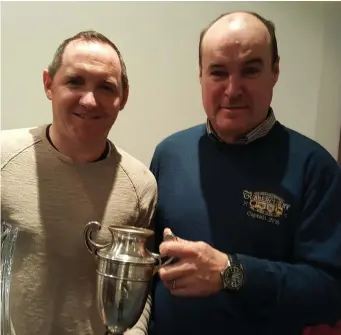  ??  ?? Tubbercurr­y Match play singles winner Michael Durcan sponsor Roger McCarrick with Captain Michael Gorman.