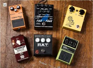  ??  ?? 13ThorpyFX effects – including these Peacekeepe­r low gain overdrive, Gunshot overdrive and Chain Home tremolo pedals – are among Graham’s favourite stompboxes, both for live use and in the recording studioCloc­kwise (from top left): Boss DS–1 Distortion; Carl Martin The Fuzz; Bigfoot Engineerin­g King Fuzz; Nobels ODR-1 Natural Overdrive; ProCo RAT 2 Foot Pedal with JHS Pack Rat mod; and Seymour Duncan Pickup Booster