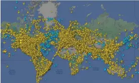  ?? ?? All the flights in the world on 3 August, as shown by Flightrada­r 24. Photograph: Flightrada­r24