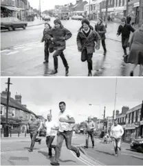  ??  ?? JUVENTUD. Cinco chicos corriendo. Eran compañeros de escuela, y tras la foto organizaro­n una reunión y mantienen el contacto.