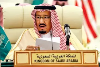  ?? AP FILE PHOTO BY ALEX BRANDON ?? Saudi King Salman speaks during a meeting of the Saudi-Iraqi Bilateral Coordinati­on Council in October 2017 in Riyadh, Saudi Arabia. President Donald Trump said he has received assurances from Salman that the kingdom will increase oil production,...