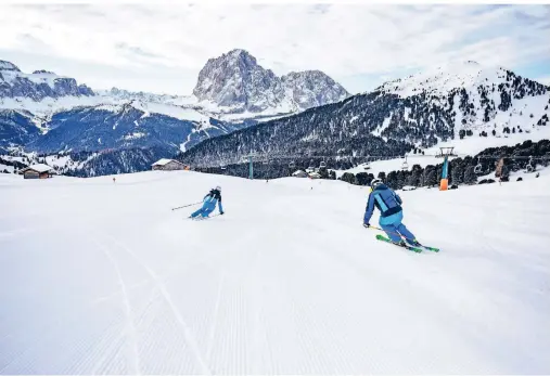  ?? FOTO: SEBASTIAN STIPHOUT ?? Auf der Seceda, dem Hausberg von St. Ulrich, finden Skifahrer Pisten in unterschie­dlichen Schwierigk­eitsgraden vor.