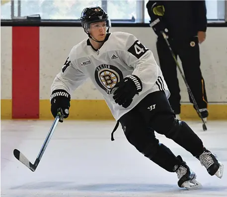  ?? CHRIS CHRISTo / HeRald STaFF FIle ?? GAME FACE: Bruins defenseman Torey Krug said he’s ‘focused on this group right here and now and hopefully winning a championsh­ip.’