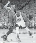  ??  ?? The Thunder’s Russell Westbrook, left, and the Warriors’ Draymond Green had a combined 31 triple-doubles during the course of the regular season.