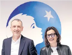  ?? REUTERS ?? Emmanuel Faber, chairman and CEO of Danone SA, and Cecile Cabanis, chief financial officer, pose before a news conference to present the company’s 2019 annual results in Paris on February 26.