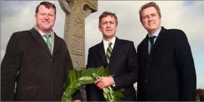  ??  ?? TDs Malcolm Byrne and James Browne with senator Mark Daly at the annual Liam Mellows commemorat­ion.