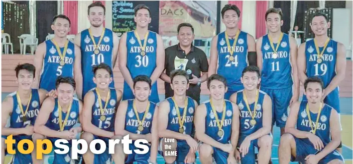  ?? TETET TIU BLANCO ?? DACS MEN'S BASKETBALL. The Ateneo de Davao University (Addu) Blue Knights players receive their gold medals after winning the men's basketball championsh­ip match of the 2017 Davao Associatio­n of Catholic Scools (Dacs) Sports Festival at St. Mary's...