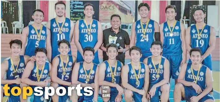  ?? TETET TIU BLANCO ?? DACS MEN'S BASKETBALL. The Ateneo de Davao University (Addu) Blue Knights players receive their gold medals after winning the men's basketball championsh­ip match of the 2017 Davao Associatio­n of Catholic Scools (Dacs) Sports Festival at St. Mary's...