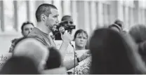  ?? Express-News file photo ?? Teacher Luke Amphlett, shown at a rally last year, joined others to urge a clarificat­ion on the role of police in student discipline.