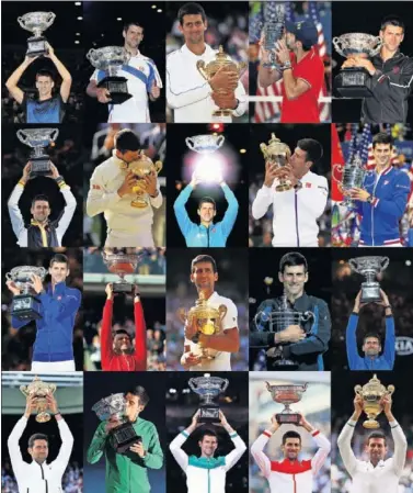  ??  ?? Djokovic, del primero al último Grand Slam: de Australia 2008 a Wimbledon 2021.