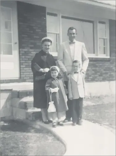  ?? COURTESY OF WENDY BOYD ?? The Fink family in the 1950s outside their brick home in Cumru Township. Maylon, his wife, June, and children, Jeffrey and Kathleen shared lots of good times, sledding, bowling, playing games and more. Mahlon passed away on Feb. 27, 2019, at age 93.