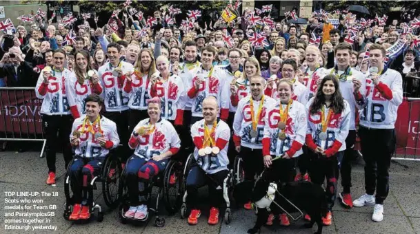  ??  ?? TOP LINE-UP: The 18 Scots who won medals for Team GB and Paralympic­sGB comes together in Edinburgh yesterday