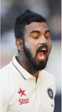  ?? — AP ?? CHENNAI: India’s Lokesh Rahul, gestures as he leaves ground after being dismissed by England’s Adil Rashid for 199 runs.