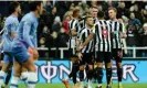  ?? United/Getty Images ?? Newcastle players celebrate after being gifted their winner. Photograph: Serena Taylor/Newcastle