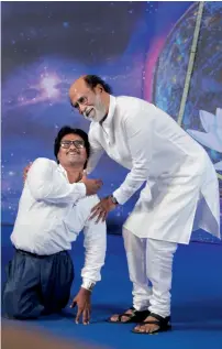  ?? PTI ?? Tamil superstar Rajinikant­h meets a fan on the first day of a sixday-long photo session in Chennai on Tuesday. —